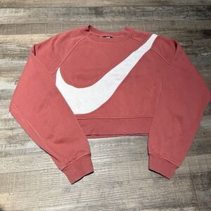 Medium Nike Air Sweatshirt Swoosh Crop Top Fleece In Rose and White Preowned